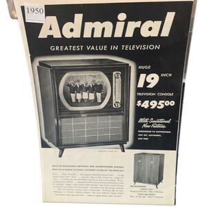 Vintage 1950 Admiral Greatest Value in Television Ad Advertisement